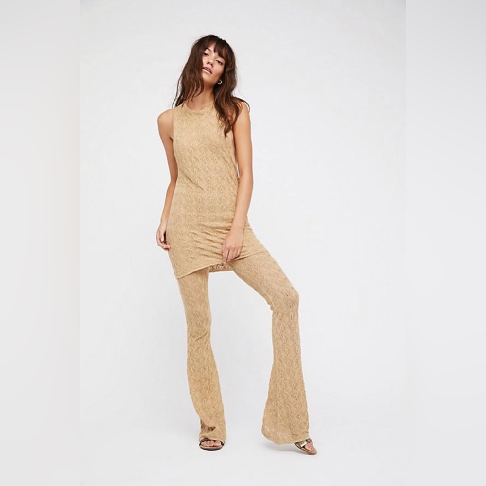 Free People Take Me Out Gold Metallic Set